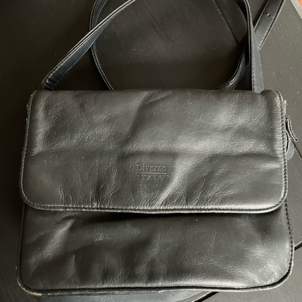 Vintage Navy Blue Leather Crossbody Bag